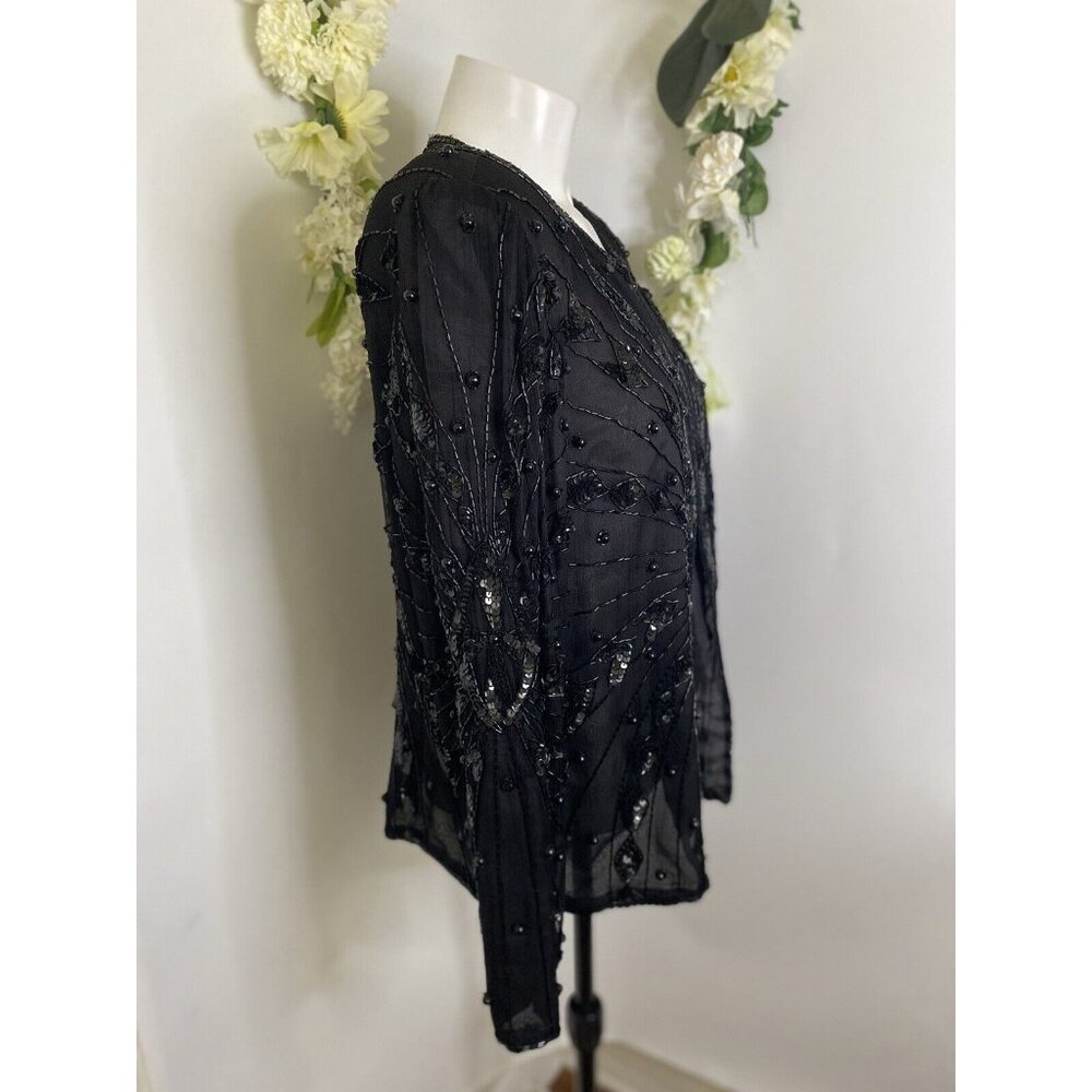Vintage Black Swee Lo Womens Jacket Sequin Top Party Disco 80s‎ Glam Dynasty XL - Picture 14 of 16